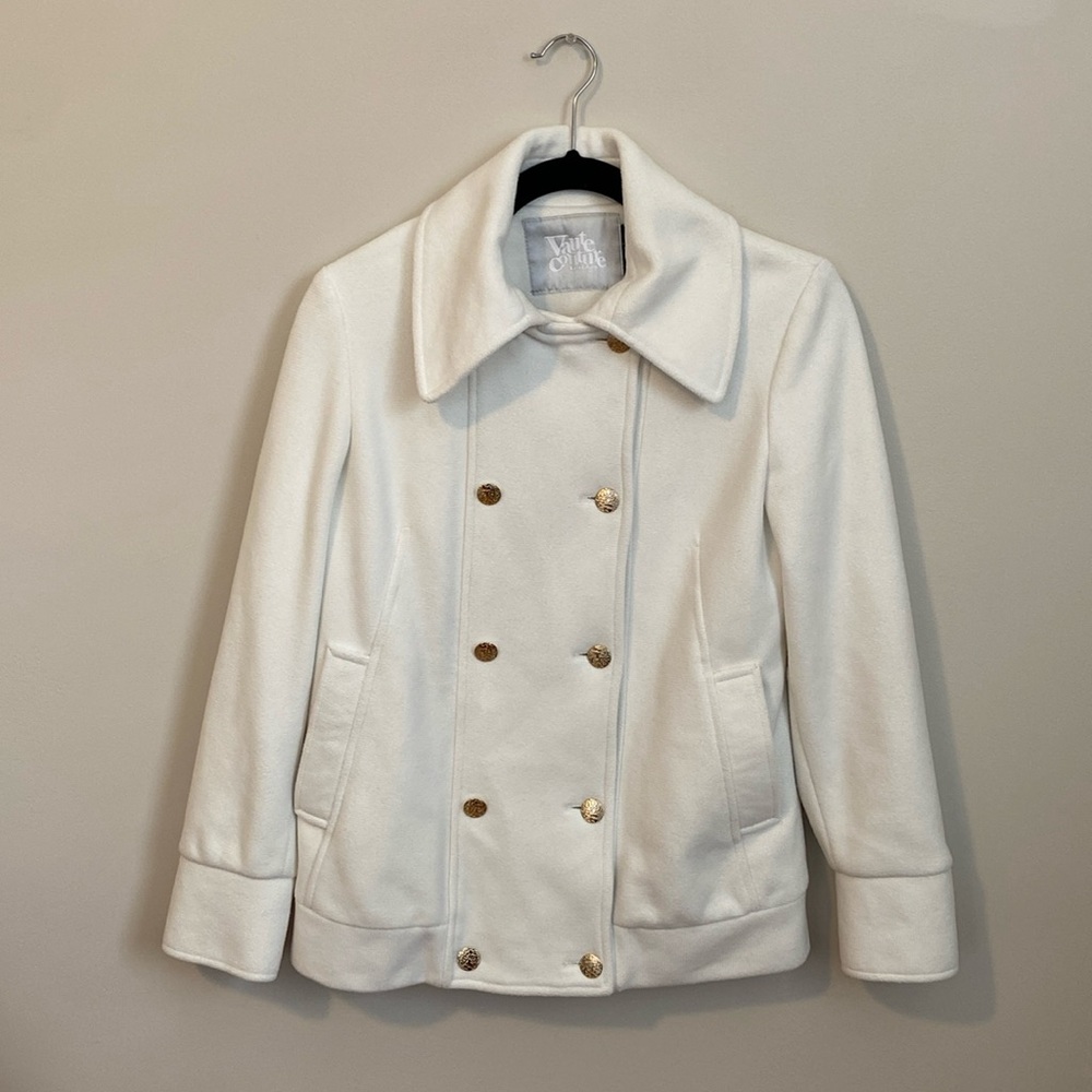Vaute Couture plush cream short pea coat - size XS Made in USA vegan